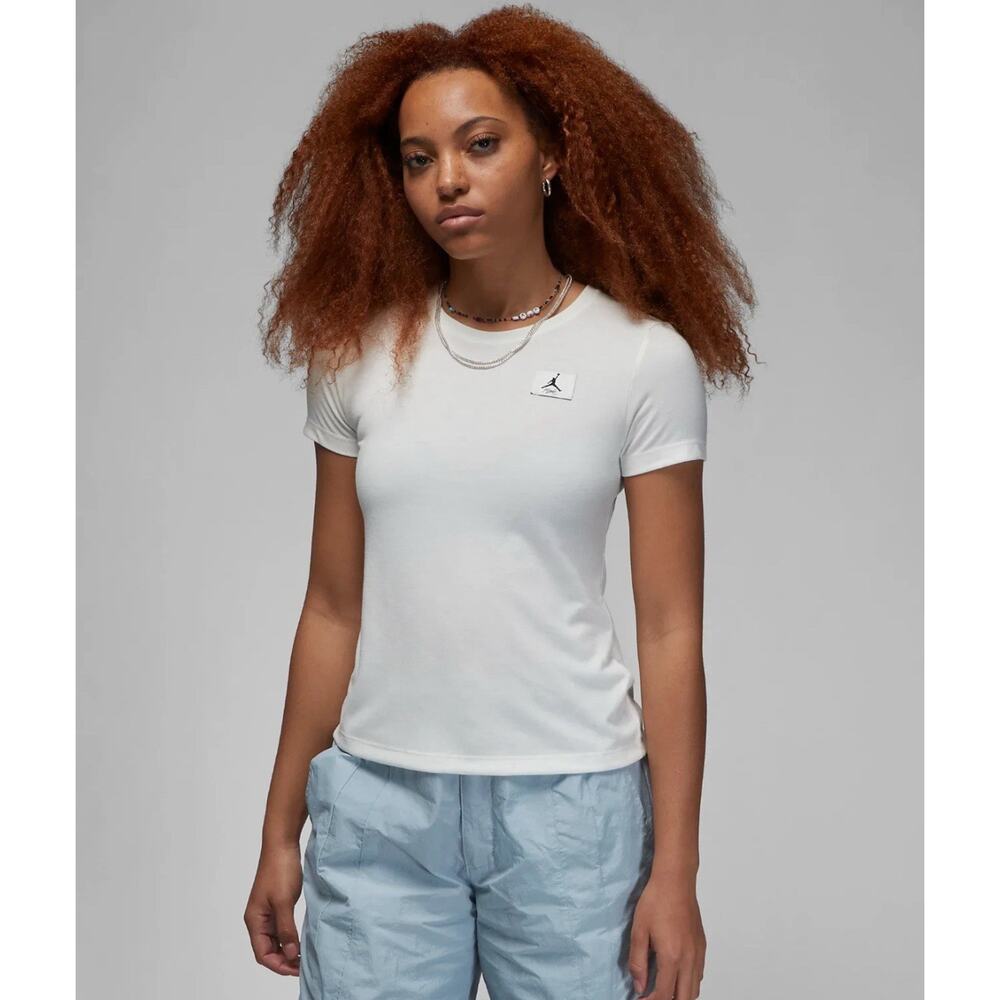 NWT Jordan Women's XS Slim Fit T-Shirt Flight Patch Sail Off-White Casual Top